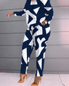 Geometric Print Long Sleeve Top & Pants Set