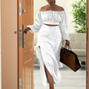 White Long Sleeve Maxi Skirt Set